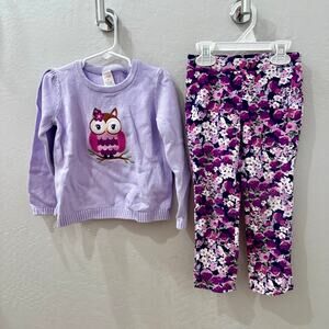 Gymboree Purple Embroidered Owl Sweater & Floral Leggings Outfit